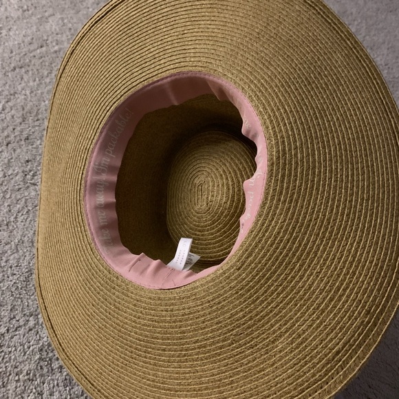 LC Lauren Conrad Wide Brim Straw Sun Hat with Dusty Pink Ribbon - Picture 2 of 5